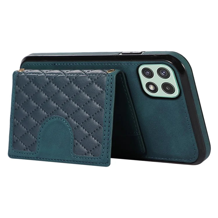 For Samsung Galaxy A22 5G (EU Version) Rhombus Grid Phone Case TPU+PU Leather Kickstand Shell