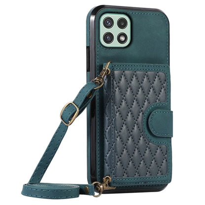 For Samsung Galaxy A22 5G (EU Version) Rhombus Grid Phone Case TPU+PU Leather Kickstand Shell