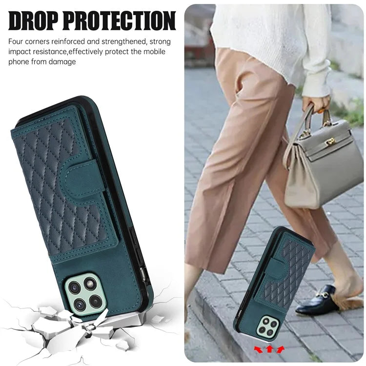 For Samsung Galaxy A22 5G (EU Version) Rhombus Grid Phone Case TPU+PU Leather Kickstand Shell