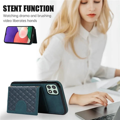 For Samsung Galaxy A22 5G (EU Version) Rhombus Grid Phone Case TPU+PU Leather Kickstand Shell