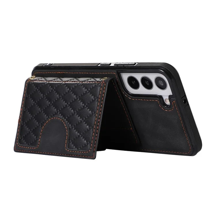 For Samsung Galaxy S21 FE 5G Kickstand Phone Case TPU+PU Leather Shoulder Phone Bag