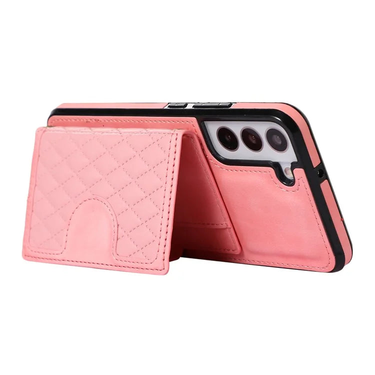 For Samsung Galaxy S21 FE 5G Kickstand Phone Case TPU+PU Leather Shoulder Phone Bag
