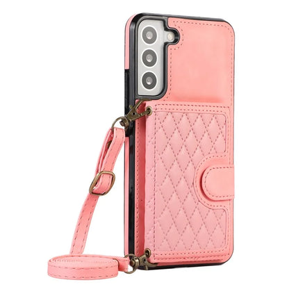 For Samsung Galaxy S21 FE 5G Kickstand Phone Case TPU+PU Leather Shoulder Phone Bag