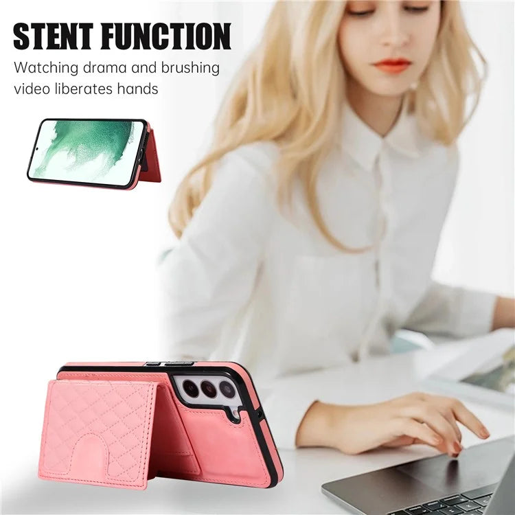 For Samsung Galaxy S21 FE 5G Kickstand Phone Case TPU+PU Leather Shoulder Phone Bag