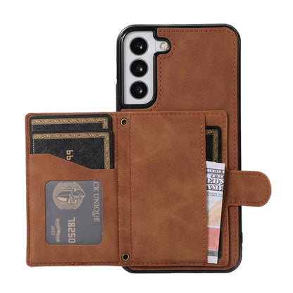For Samsung Galaxy S21 FE 5G Kickstand Phone Case TPU+PU Leather Shoulder Phone Bag