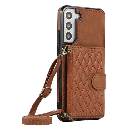 For Samsung Galaxy S21 FE 5G Kickstand Phone Case TPU+PU Leather Shoulder Phone Bag