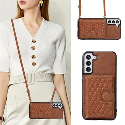 For Samsung Galaxy S21 FE 5G Kickstand Phone Case TPU+PU Leather Shoulder Phone Bag