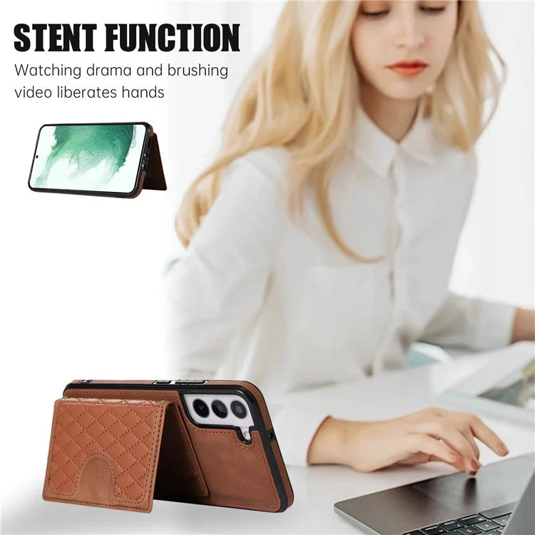 For Samsung Galaxy S21 FE 5G Kickstand Phone Case TPU+PU Leather Shoulder Phone Bag