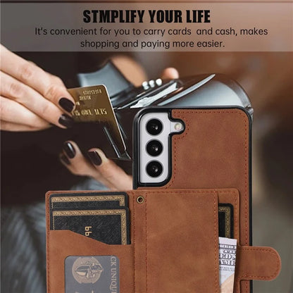 For Samsung Galaxy S21 FE 5G Kickstand Phone Case TPU+PU Leather Shoulder Phone Bag
