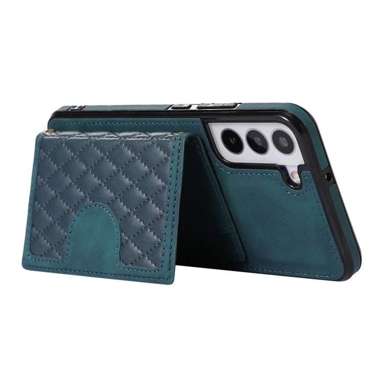 For Samsung Galaxy S21 FE 5G Kickstand Phone Case TPU+PU Leather Shoulder Phone Bag