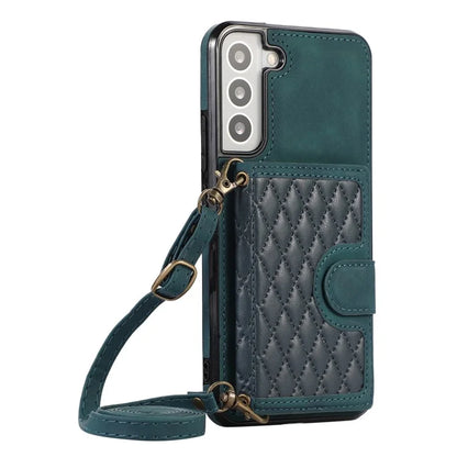 For Samsung Galaxy S21 FE 5G Kickstand Phone Case TPU+PU Leather Shoulder Phone Bag
