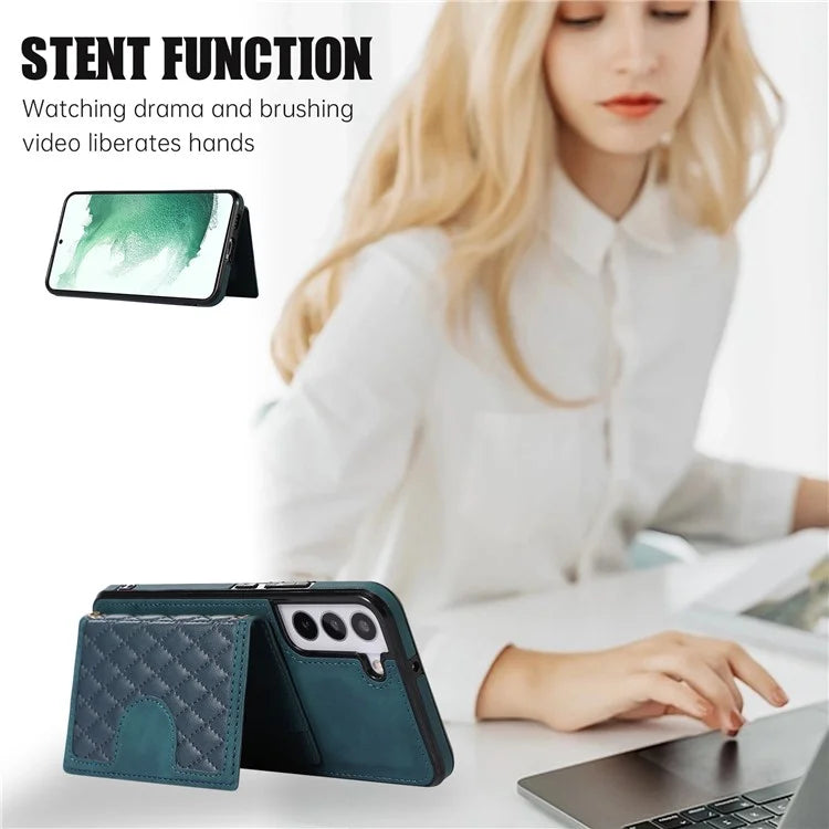 For Samsung Galaxy S21 FE 5G Kickstand Phone Case TPU+PU Leather Shoulder Phone Bag