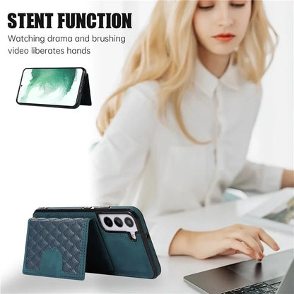 For Samsung Galaxy S21 FE 5G Kickstand Phone Case TPU+PU Leather Shoulder Phone Bag