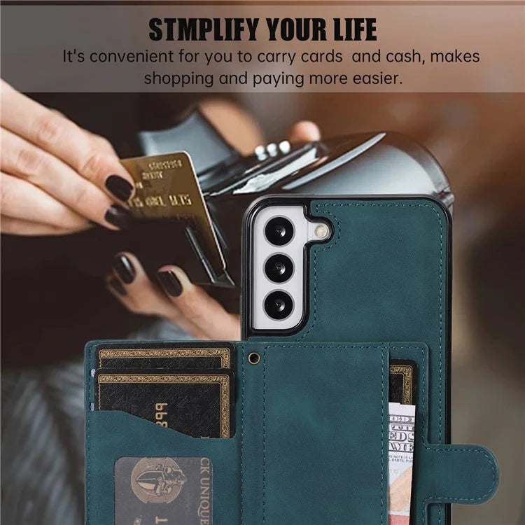 For Samsung Galaxy S21 FE 5G Kickstand Phone Case TPU+PU Leather Shoulder Phone Bag