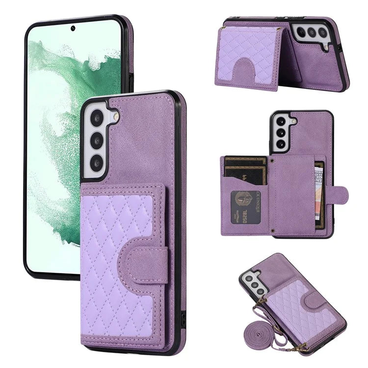 For Samsung Galaxy S21 FE 5G Kickstand Phone Case TPU+PU Leather Shoulder Phone Bag