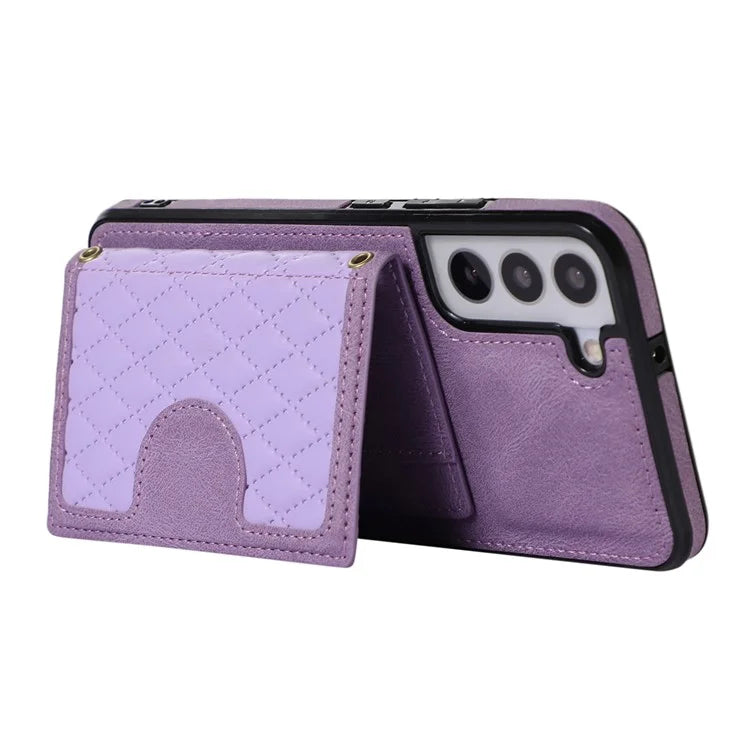 For Samsung Galaxy S21 FE 5G Kickstand Phone Case TPU+PU Leather Shoulder Phone Bag