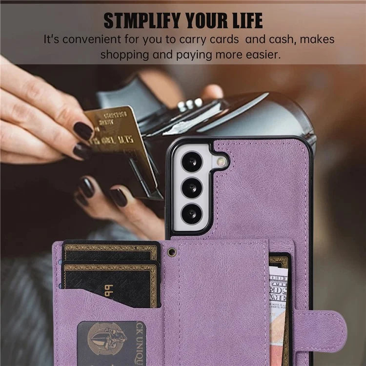 For Samsung Galaxy S21 FE 5G Kickstand Phone Case TPU+PU Leather Shoulder Phone Bag