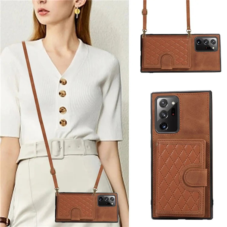 For Samsung Galaxy Note20 Ultra 5G / Note20 Ultra Shoulder Phone Pouch Card Case TPU+PU Leather Cover