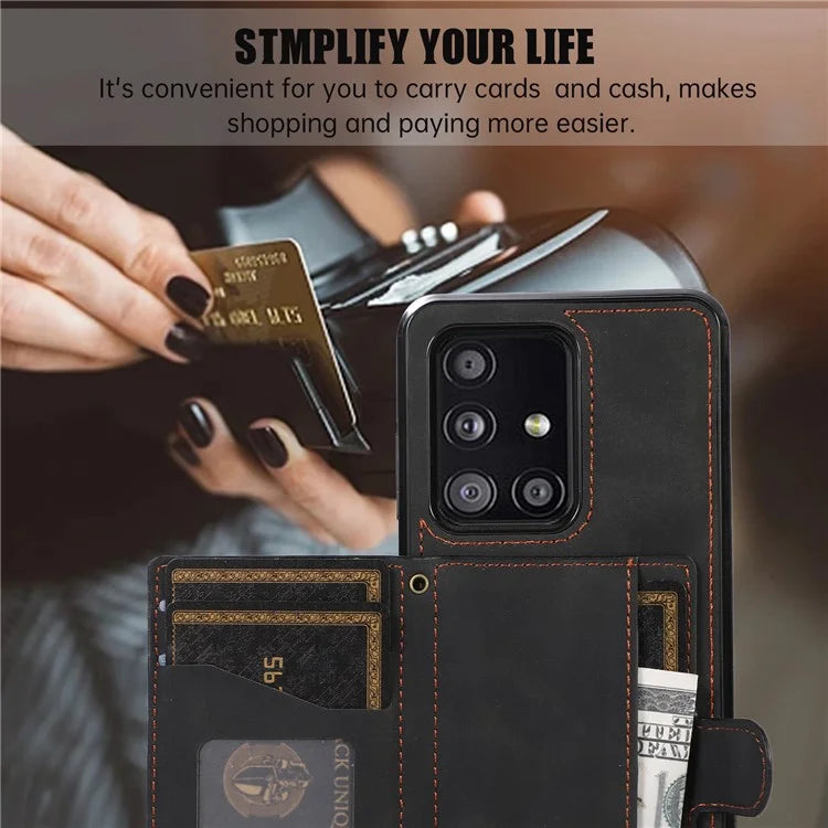 For Samsung Galaxy A51 5G Card Holder TPU+PU Leather Phone Case Kickstand Phone Cover