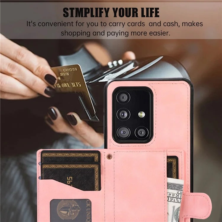 For Samsung Galaxy A51 5G Card Holder TPU+PU Leather Phone Case Kickstand Phone Cover