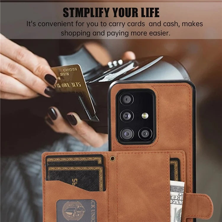 For Samsung Galaxy A51 5G Card Holder TPU+PU Leather Phone Case Kickstand Phone Cover