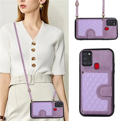 For Samsung Galaxy A21s Phone Case TPU+PU Leather Phone Cover with Card Holder