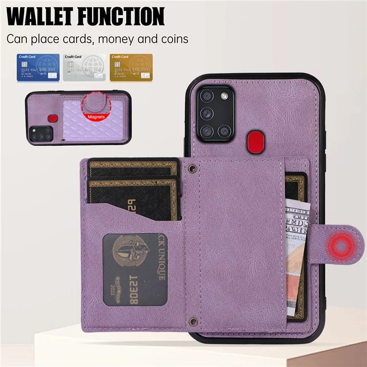 For Samsung Galaxy A21s Phone Case TPU+PU Leather Phone Cover with Card Holder