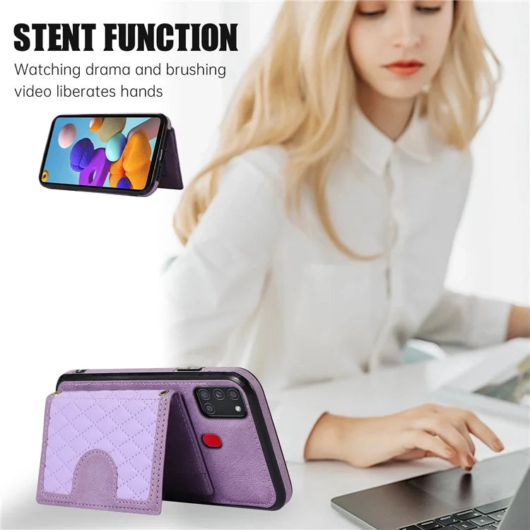 For Samsung Galaxy A21s Phone Case TPU+PU Leather Phone Cover with Card Holder