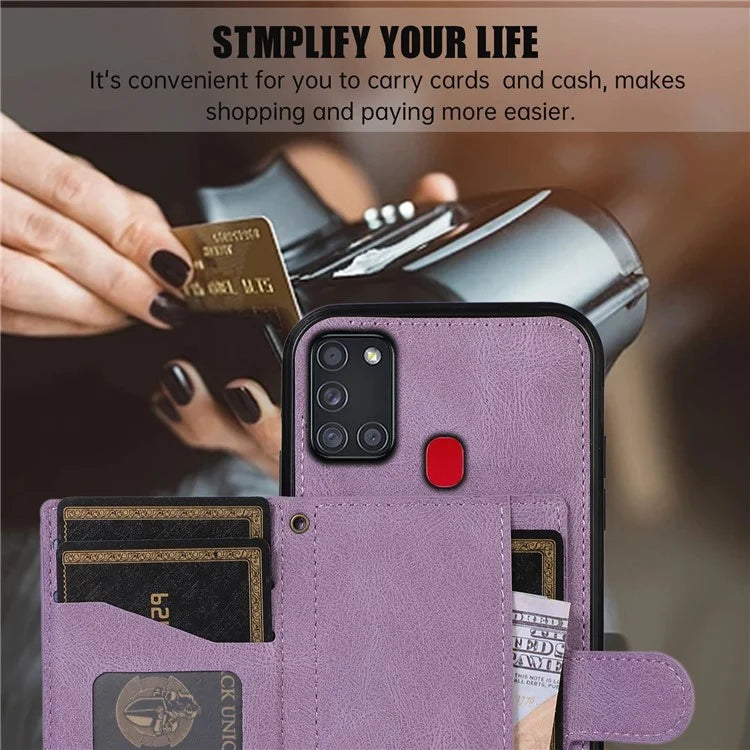 For Samsung Galaxy A21s Phone Case TPU+PU Leather Phone Cover with Card Holder