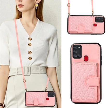 For Samsung Galaxy A21s Phone Case TPU+PU Leather Phone Cover with Card Holder