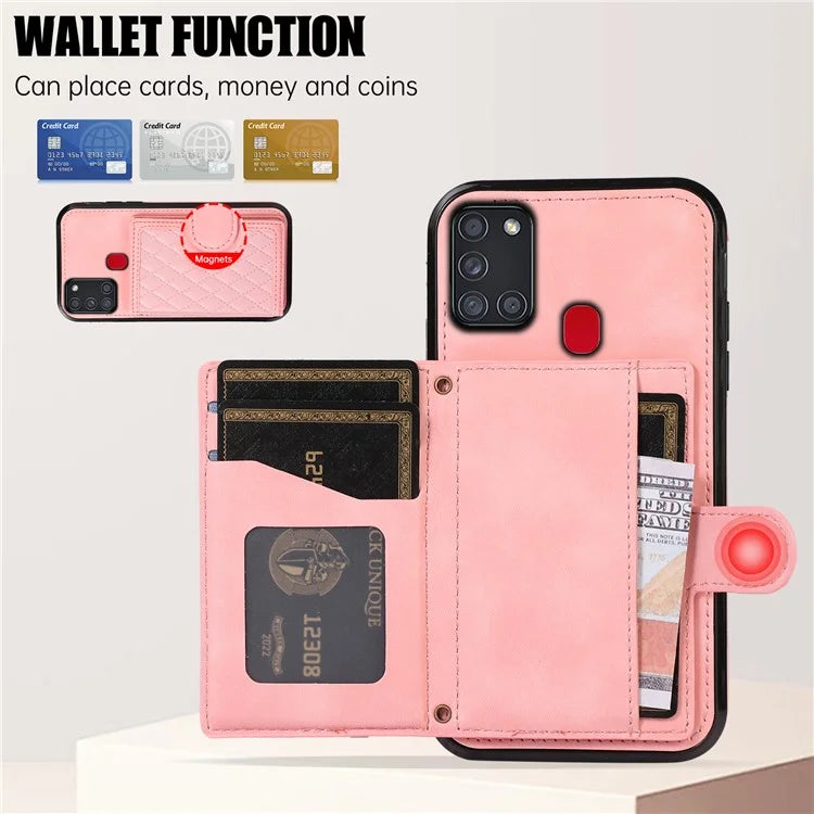 For Samsung Galaxy A21s Phone Case TPU+PU Leather Phone Cover with Card Holder