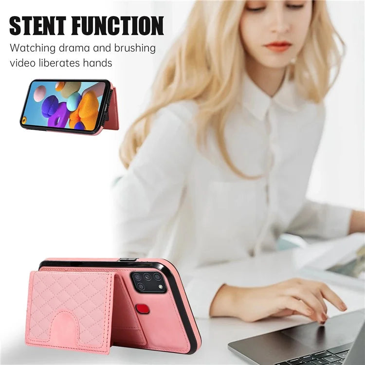 For Samsung Galaxy A21s Phone Case TPU+PU Leather Phone Cover with Card Holder