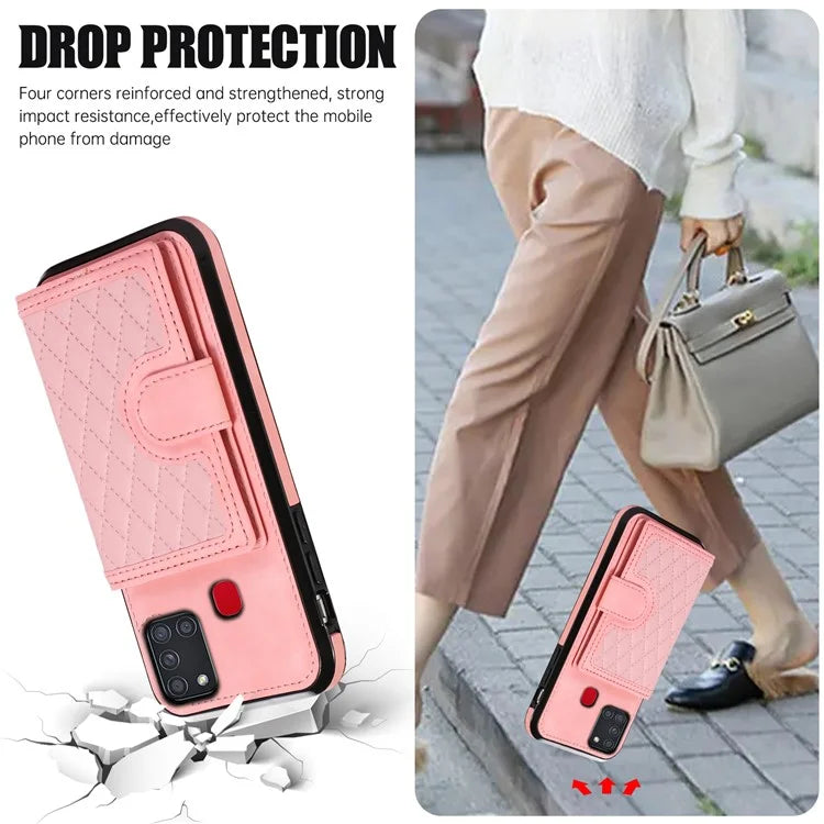 For Samsung Galaxy A21s Phone Case TPU+PU Leather Phone Cover with Card Holder