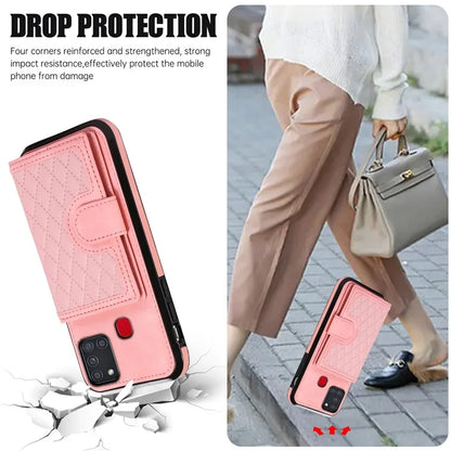For Samsung Galaxy A21s Phone Case TPU+PU Leather Phone Cover with Card Holder