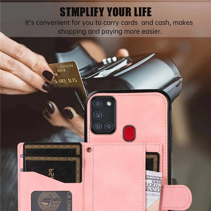 For Samsung Galaxy A21s Phone Case TPU+PU Leather Phone Cover with Card Holder
