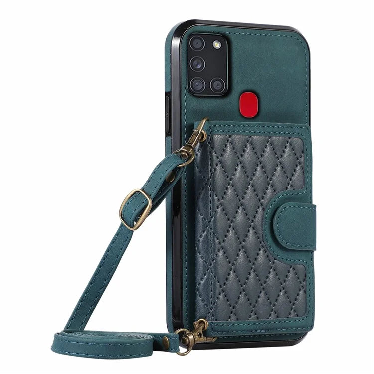 For Samsung Galaxy A21s Phone Case TPU+PU Leather Phone Cover with Card Holder