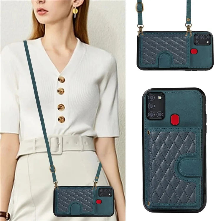For Samsung Galaxy A21s Phone Case TPU+PU Leather Phone Cover with Card Holder