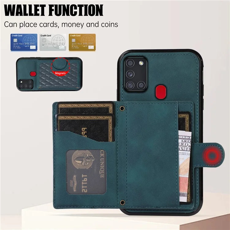 For Samsung Galaxy A21s Phone Case TPU+PU Leather Phone Cover with Card Holder