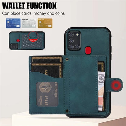 For Samsung Galaxy A21s Phone Case TPU+PU Leather Phone Cover with Card Holder