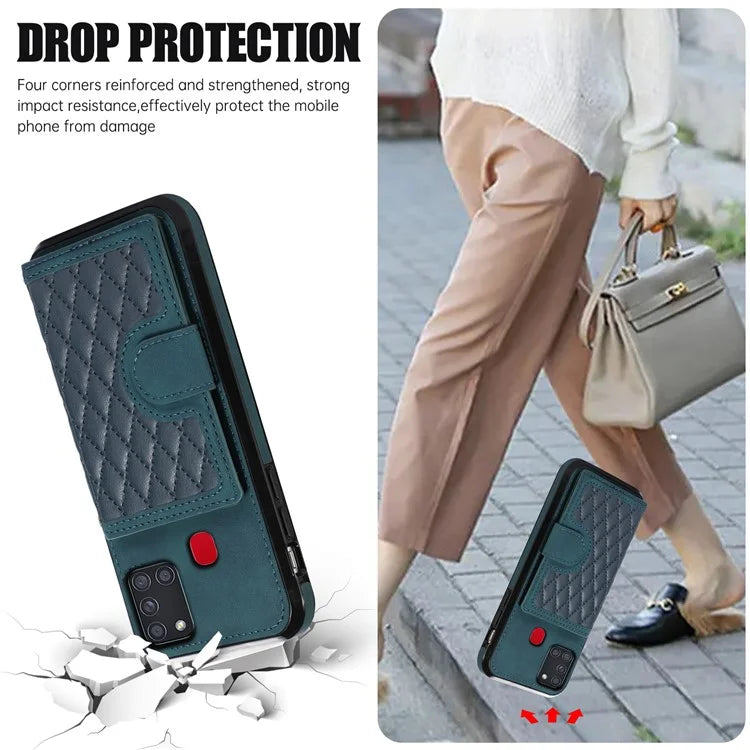 For Samsung Galaxy A21s Phone Case TPU+PU Leather Phone Cover with Card Holder