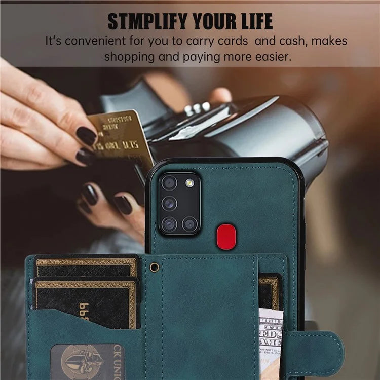 For Samsung Galaxy A21s Phone Case TPU+PU Leather Phone Cover with Card Holder