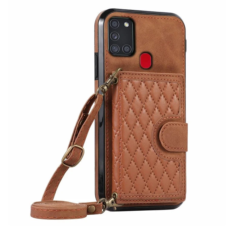 For Samsung Galaxy A21s Phone Case TPU+PU Leather Phone Cover with Card Holder