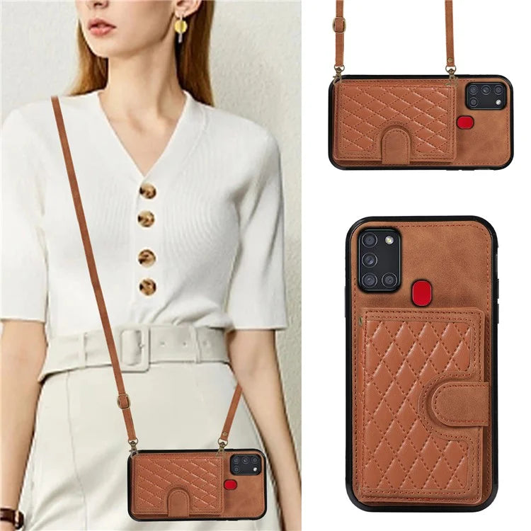 For Samsung Galaxy A21s Phone Case TPU+PU Leather Phone Cover with Card Holder