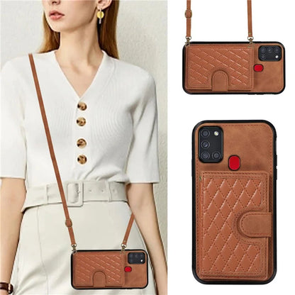 For Samsung Galaxy A21s Phone Case TPU+PU Leather Phone Cover with Card Holder