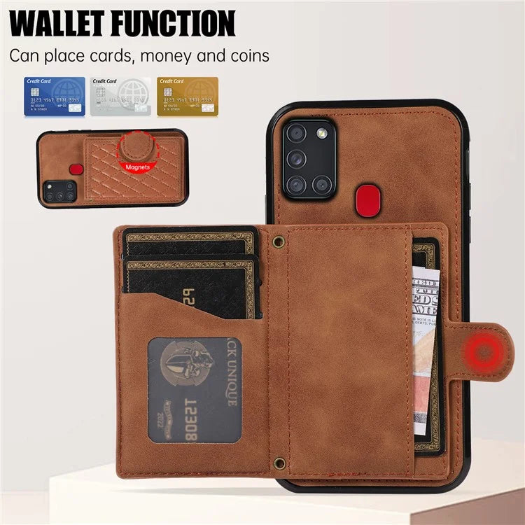 For Samsung Galaxy A21s Phone Case TPU+PU Leather Phone Cover with Card Holder