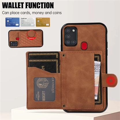 For Samsung Galaxy A21s Phone Case TPU+PU Leather Phone Cover with Card Holder