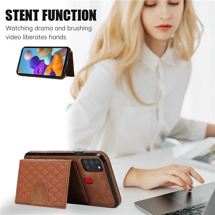 For Samsung Galaxy A21s Phone Case TPU+PU Leather Phone Cover with Card Holder