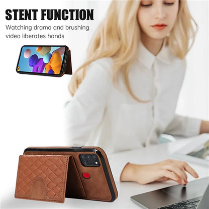 For Samsung Galaxy A21s Phone Case TPU+PU Leather Phone Cover with Card Holder