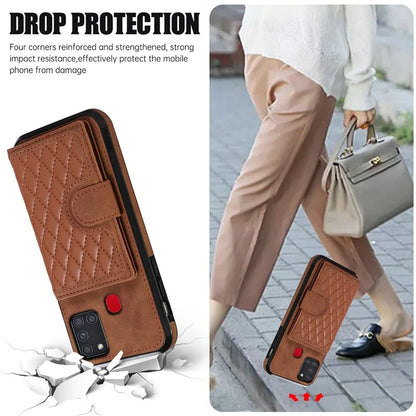 For Samsung Galaxy A21s Phone Case TPU+PU Leather Phone Cover with Card Holder