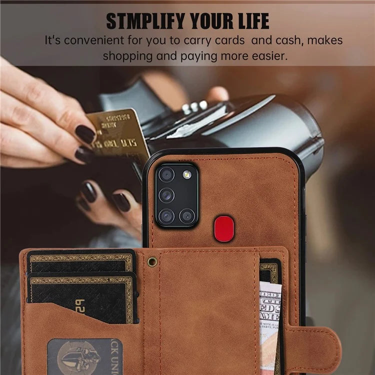 For Samsung Galaxy A21s Phone Case TPU+PU Leather Phone Cover with Card Holder